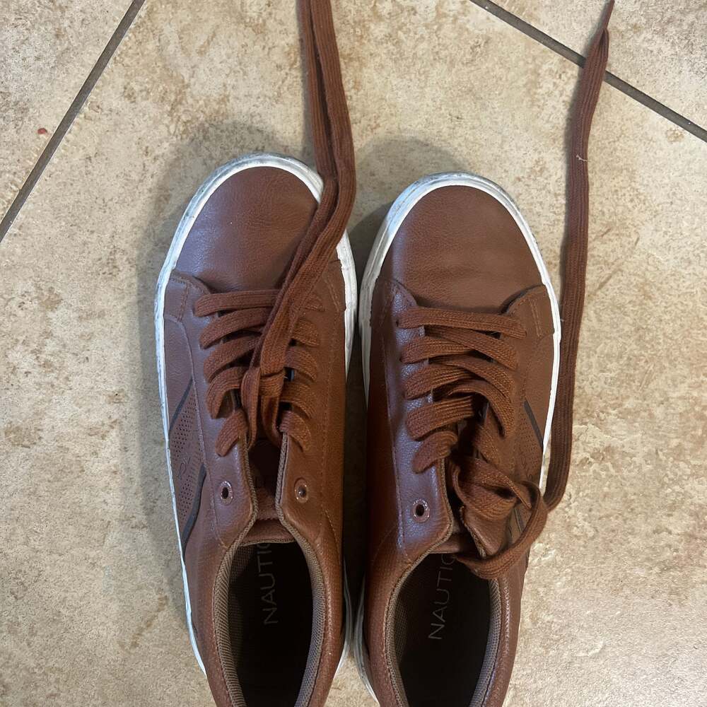 Nautica Men's Brown Faux Leather Street Sneakers, Size 7,5